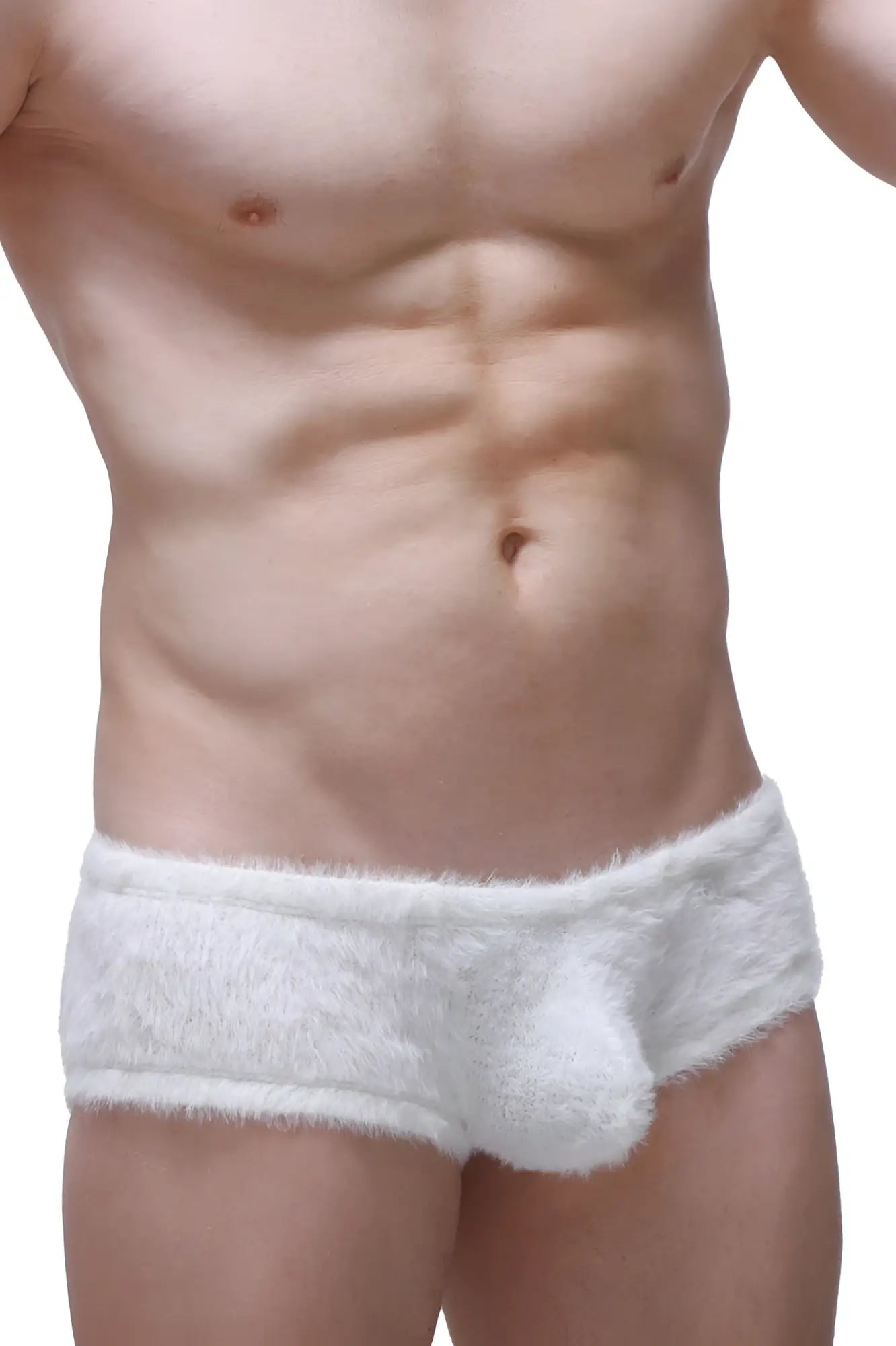 White fluffy textured briefs trunk yeti white with soft plush material and integrated pouch design