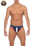 Phys ed jockstrap men’s athletic briefs in navy white and red with bold striped design for active support