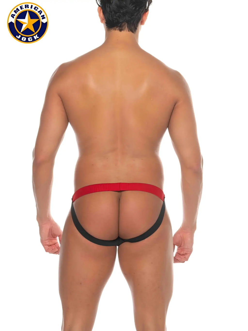 Red and black american jock brand phys ed jockstrap briefs with supportive contoured design and breathable fabric