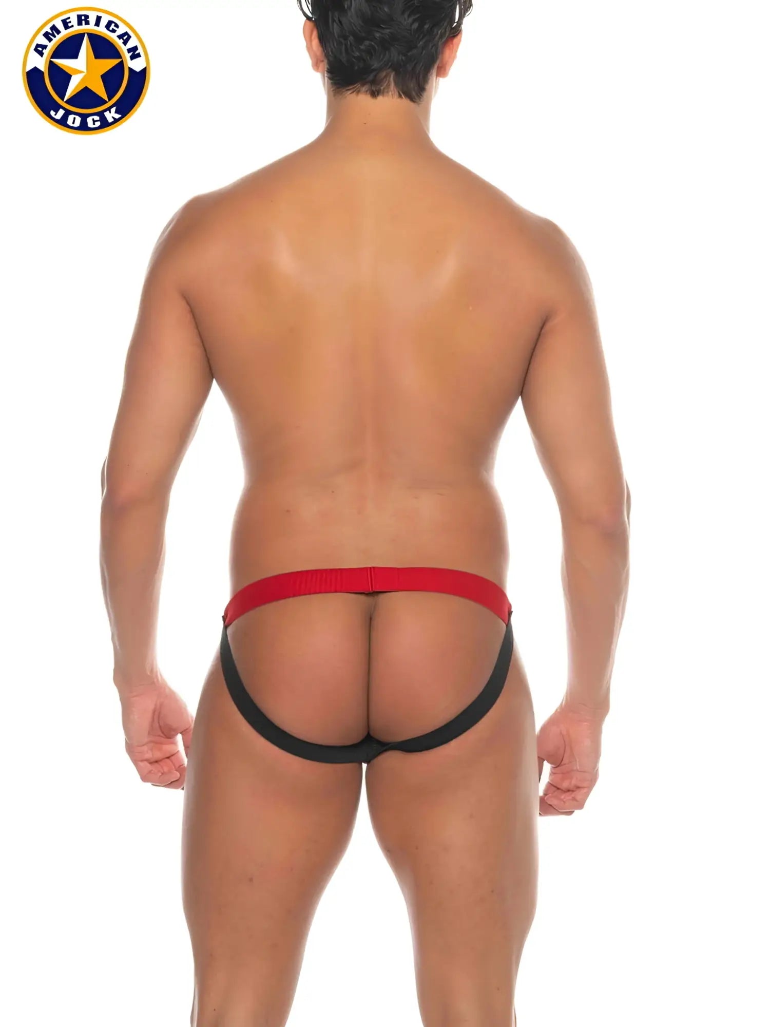 Red and black american jock brand phys ed jockstrap briefs with supportive contoured design and breathable fabric