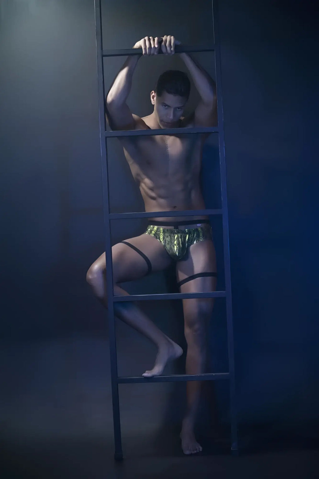Shimmering green metallic Pikante PIK 0510 neon briefs with black straps showing front view design