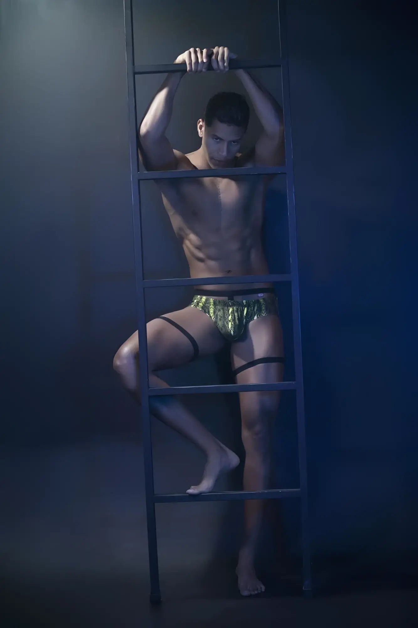 Shimmering green metallic Pikante PIK 0510 neon briefs with black straps showing front view design