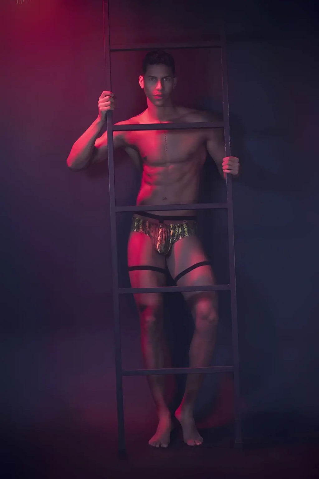Shiny gold and black patterned pikante pik 0510 neon briefs with thin black straps in green color