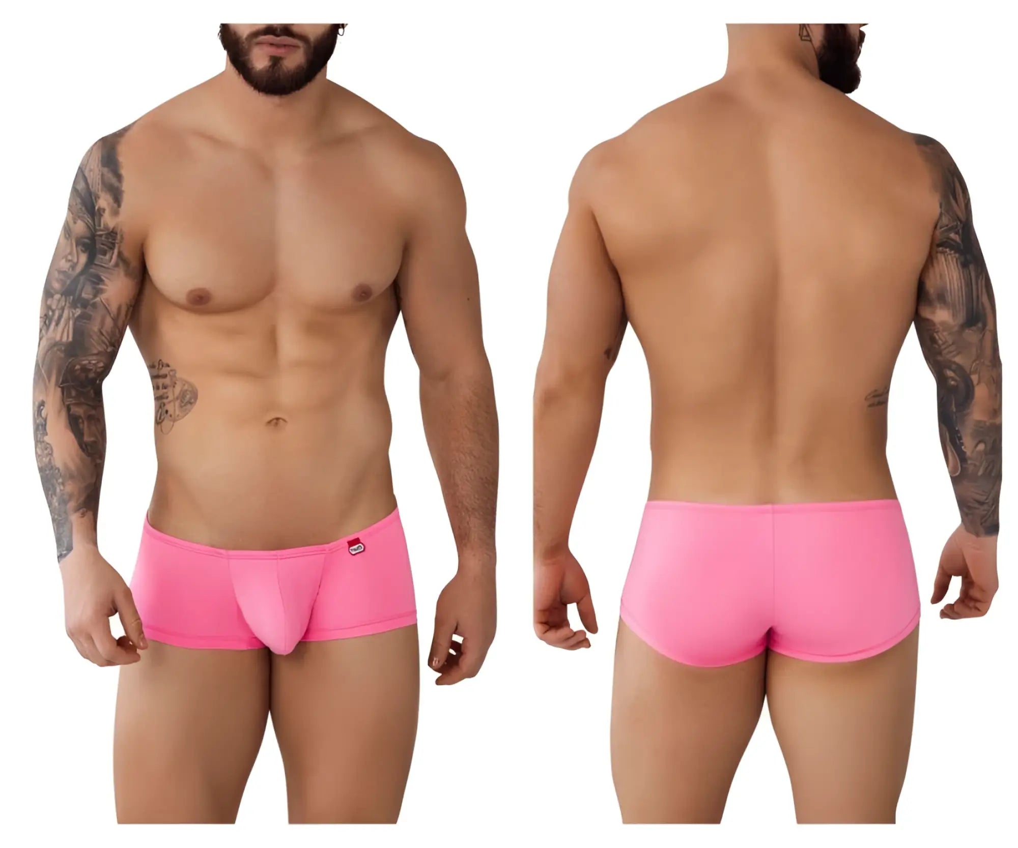 Bright pink form-fitting swim trunks with a subtle brand logo on the left hip pikante PIK 0976 Angola trunks