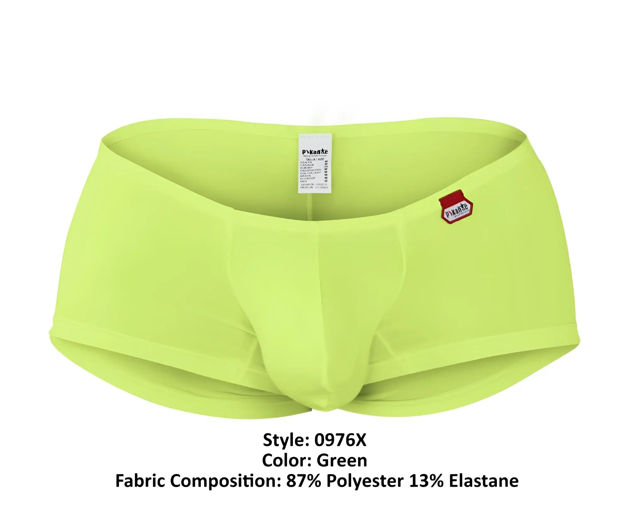 Bright green pikante pik 0976x angola trunks made of 87 polyester 13 elastane with a small red logo patch