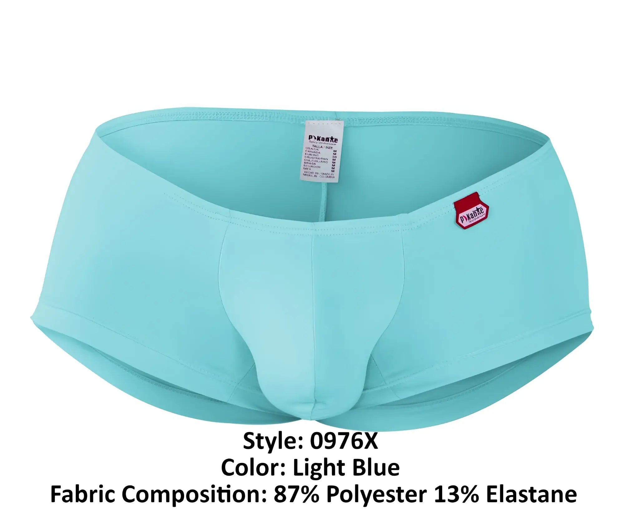 Light blue pikante PIK 0976X Angola trunks made of 87% polyester 13% elastane with red logo patch on waistband