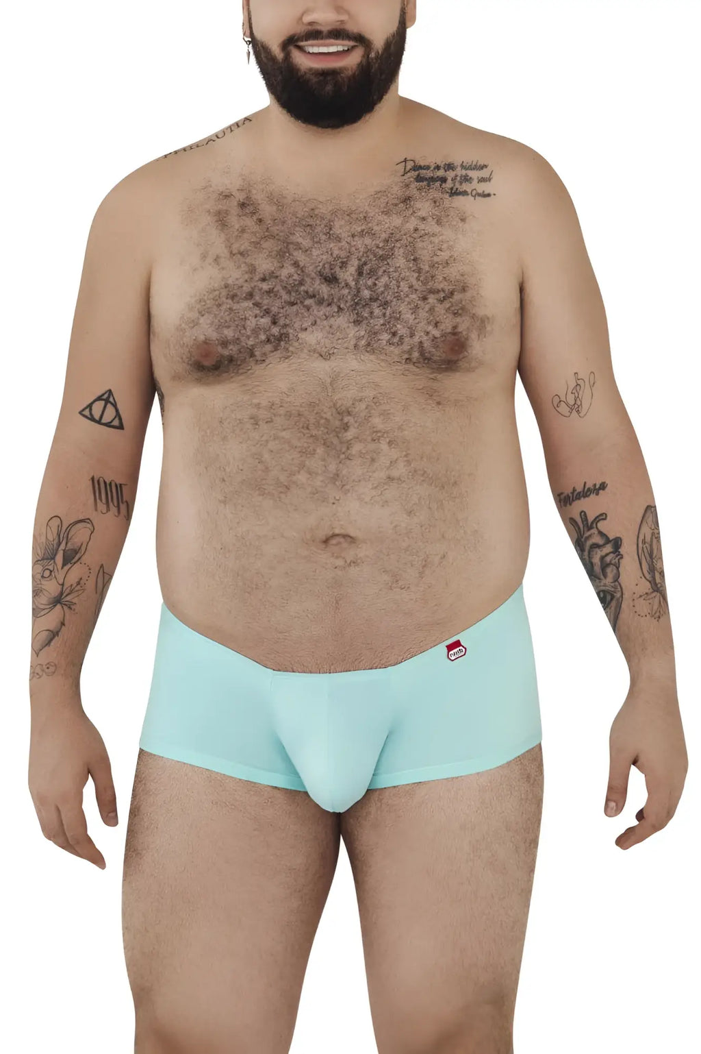 Light blue smooth textured men’s briefs with a small red logo on the waistband pikante pik 0976x angola trunks