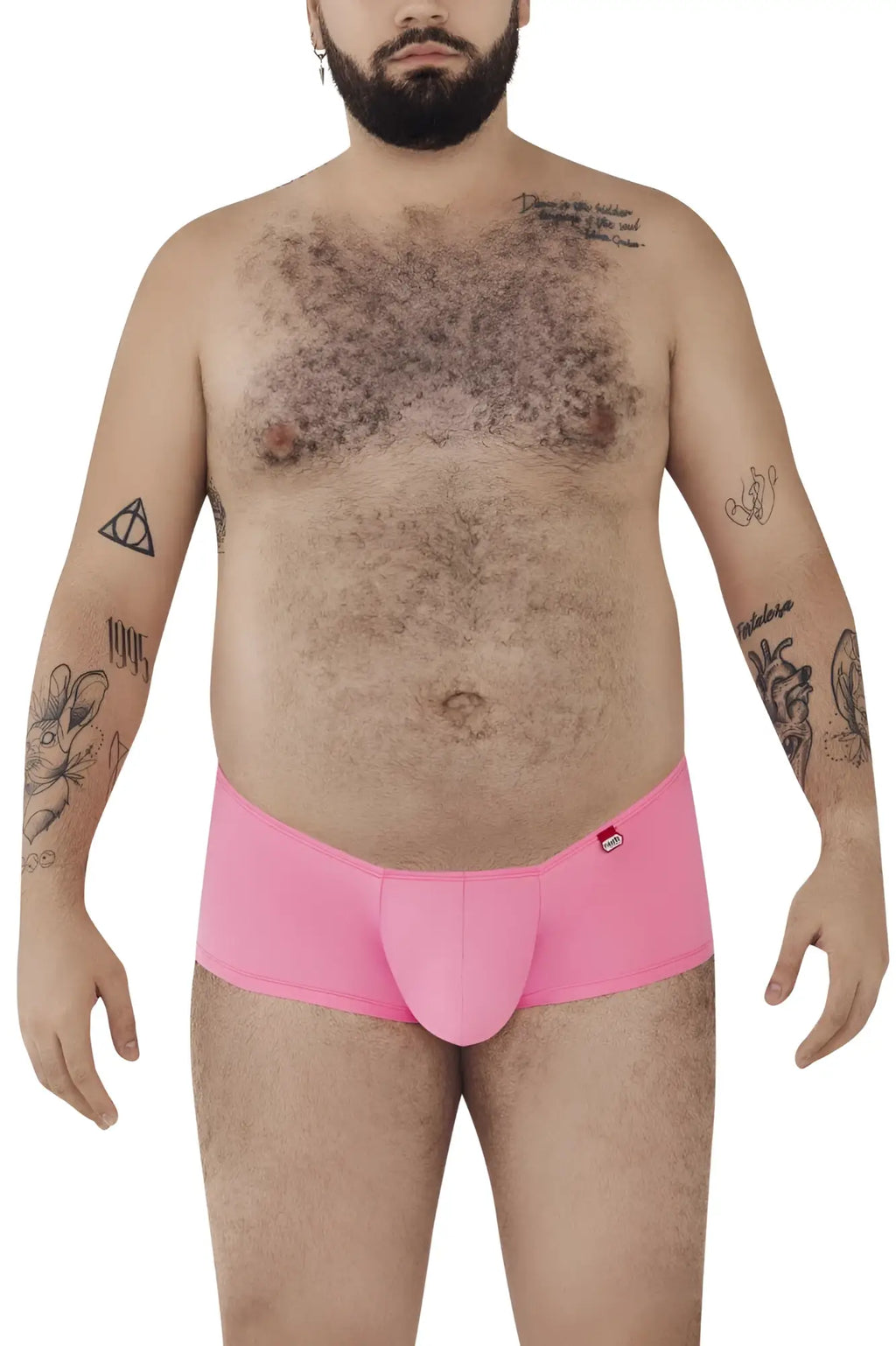 Bright pink form fitting Pikante PIK 0976X Angola trunks with smooth fabric and small red logo on waistband