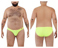Bright neon yellow pikante angola bikini briefs with smooth stretchy fabric and small red logo on the left hip