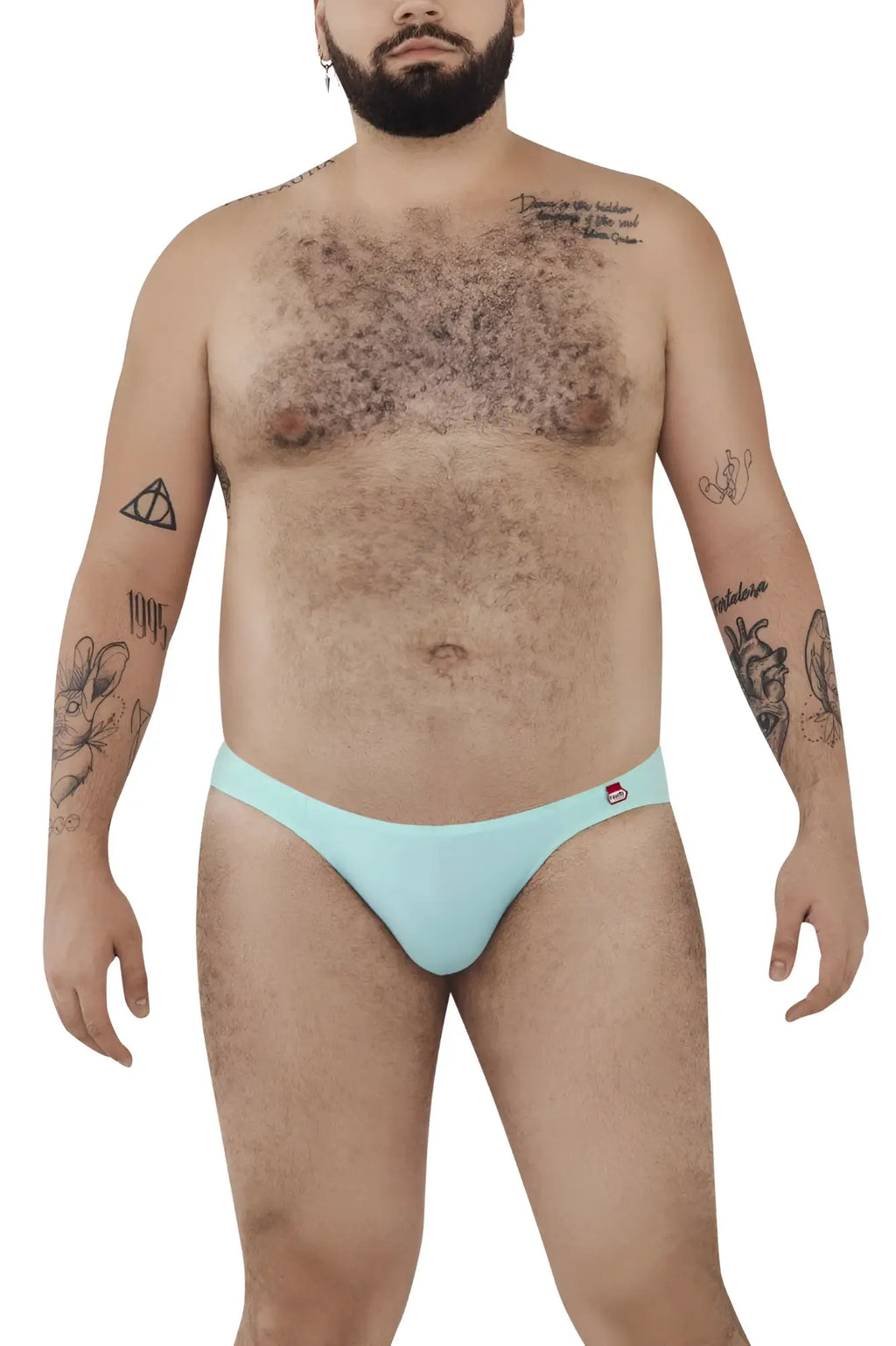 Light blue pikante pik 0977x angola bikini briefs with a small red logo on the waistband front view