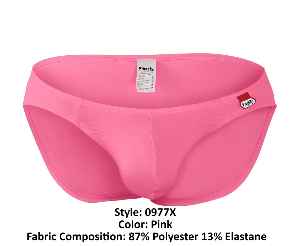 Bright pink men’s swim trunks pikante PIK 0977X angola bikini with sleek form-fitting design and small red logo on side
