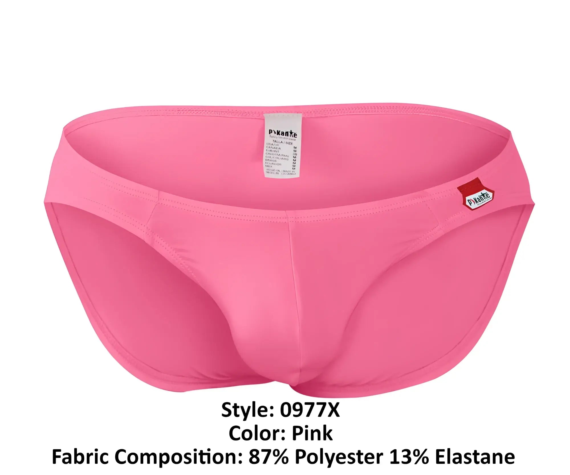 Bright pink men’s swim trunks pikante PIK 0977X angola bikini with sleek form-fitting design and small red logo on side