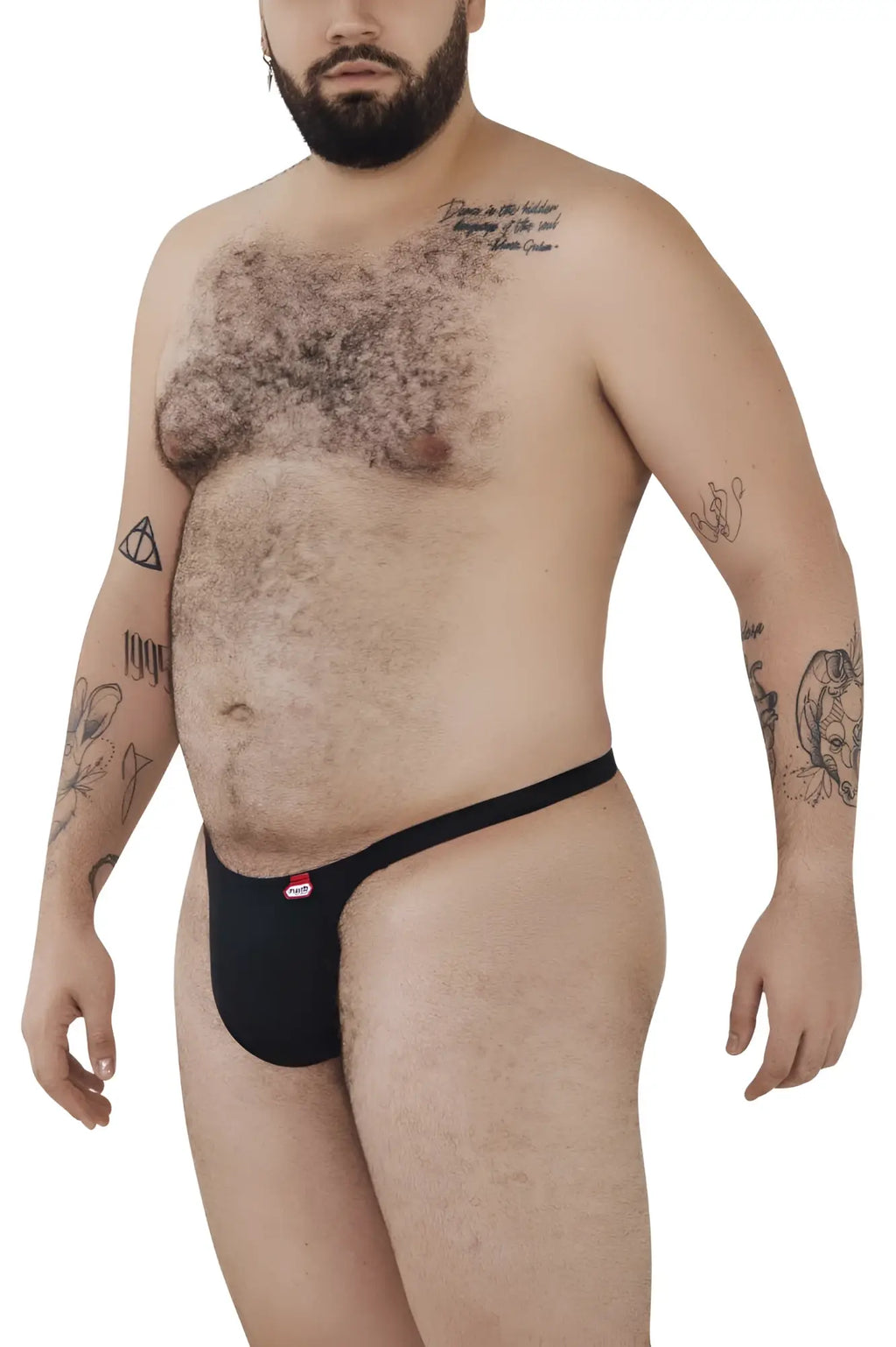 Black pikante pik 0978x angola thong for men with small red logo on side showing front view
