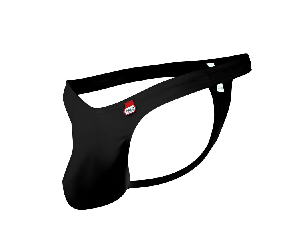 Black pikante pik 0978x angola men’s thong with red and white logo patch on the side