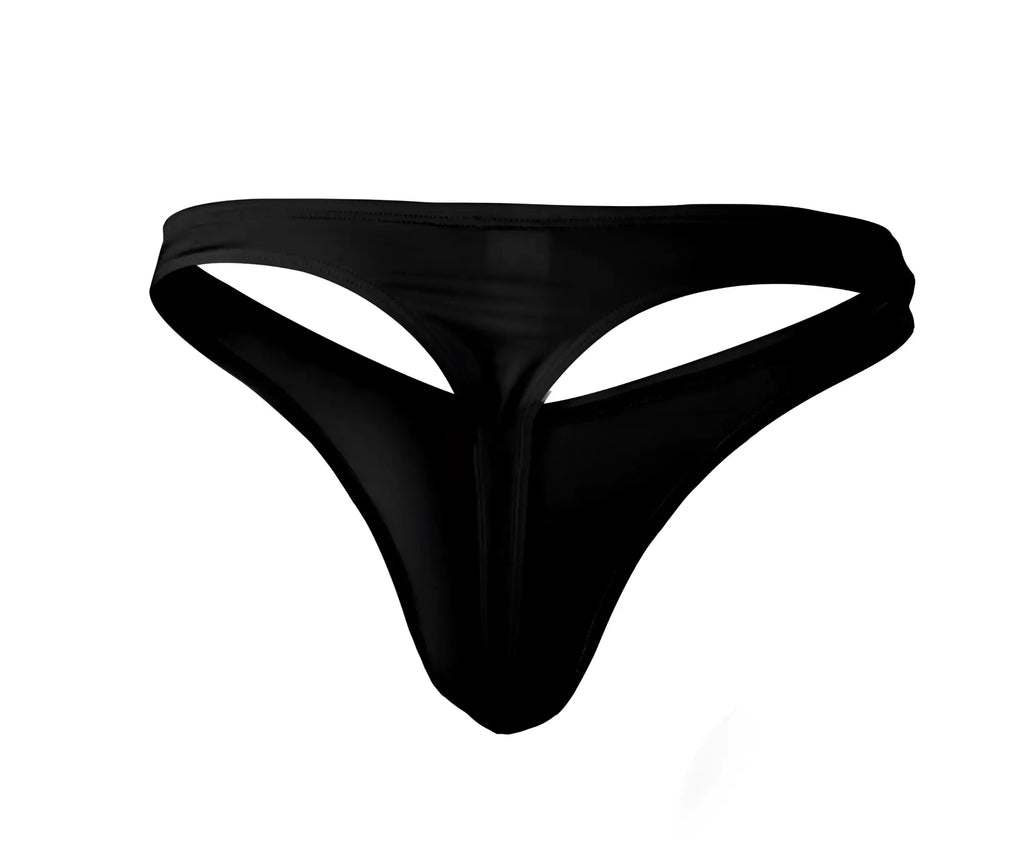 Black sleek form-fitting Pikante PIK 0978X Angola thong made of smooth shiny material shown from the back side