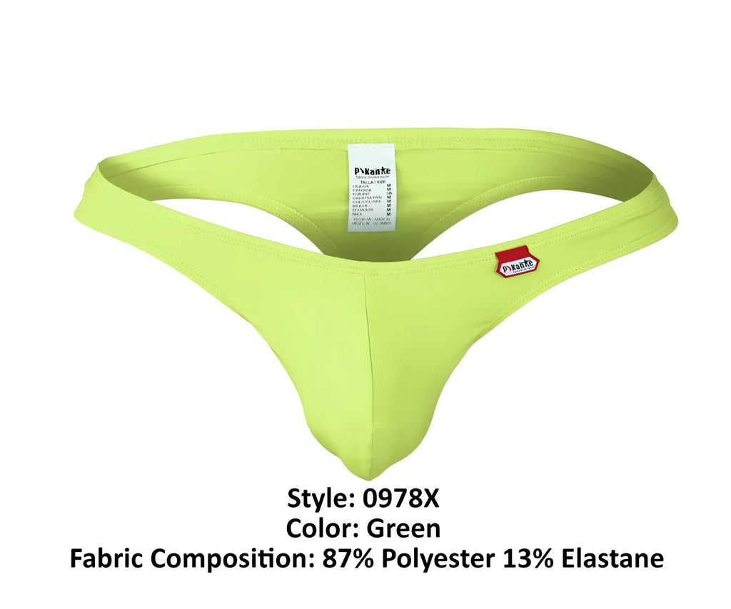 Bright green pikante pik 0978x angola thong made of 87 polyester 13 elastane with small red logo on the side