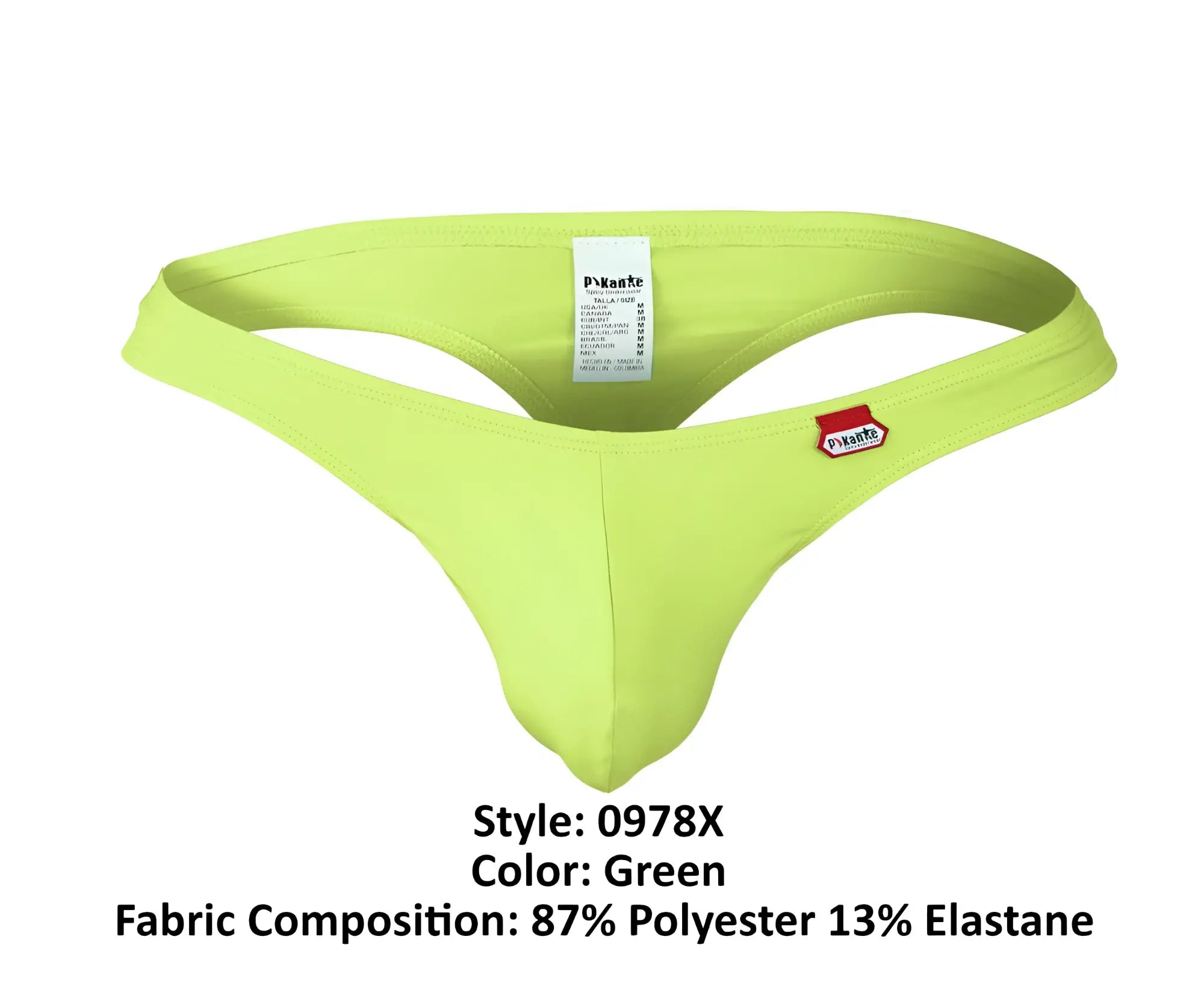 Bright green pikante pik 0978x angola thong made of 87 polyester 13 elastane with small red logo on the side