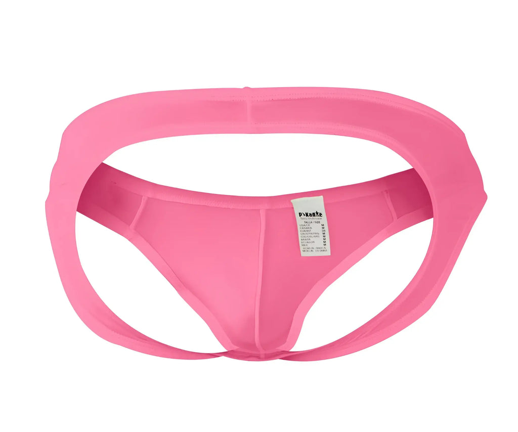 Bright pink pikante piks 0979 angola jockstrap back view with smooth stretchy material and small white label