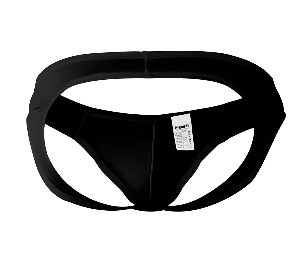Black seamless form-fitting men’s briefs with smooth fabric finish and small white label on the back pikante pik 0979x angola jockstrap