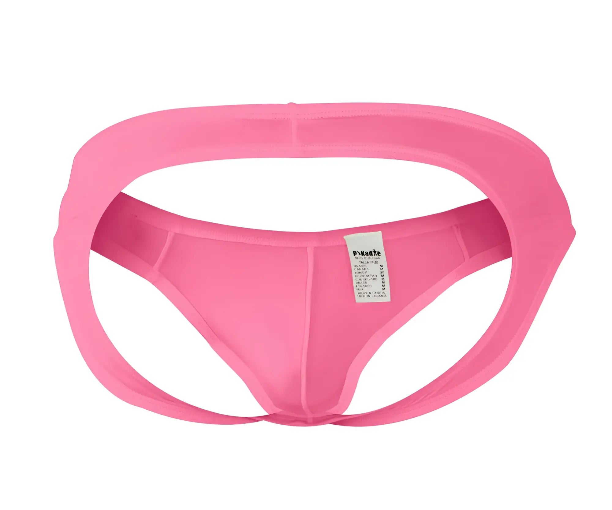 Bright pink Pikante PIK 0979X Angola jockstrap made of smooth stretchy material shown from the back with white label