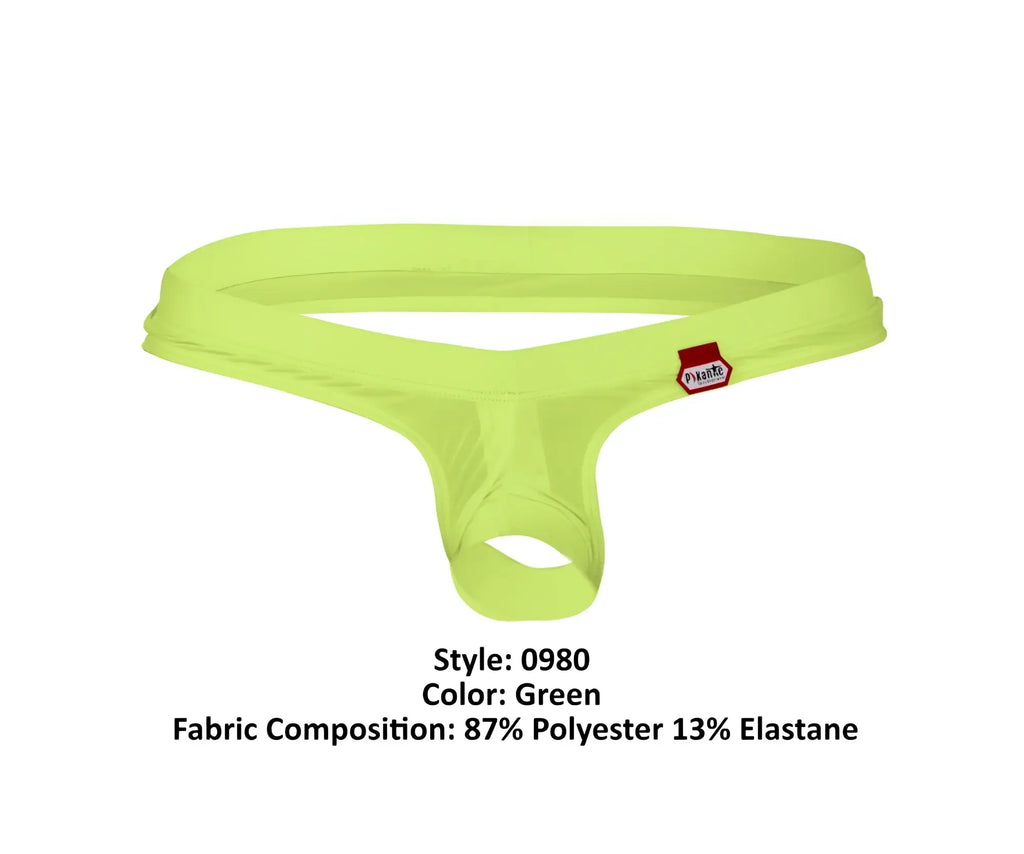 Bright green pikante PIK 0980 Angola ball lifter C-ring thong made of 87% polyester 13% elastane with red tag