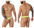 Neon green pikante pik 0980 angola ball lifter c-ring briefs with a red and white logo on the left hipband