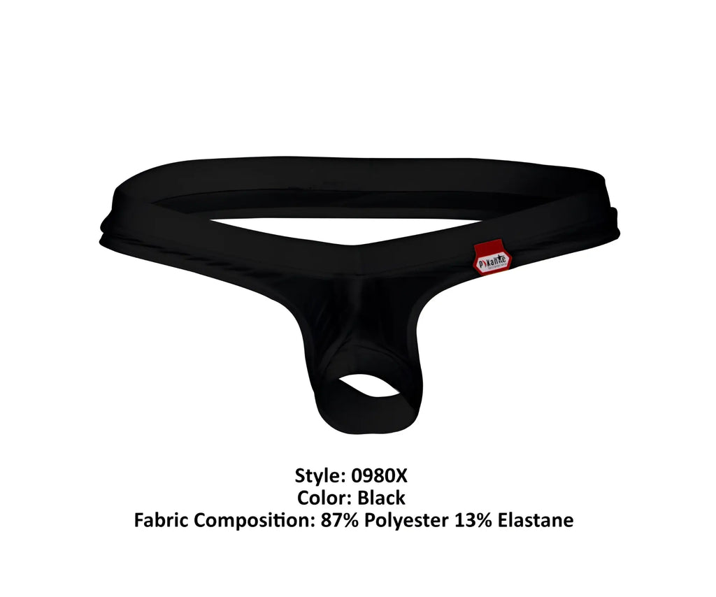 Black pikante PIK 0980X angola ball lifter c-ring thong with smooth stretchy fabric and red brand tag on side