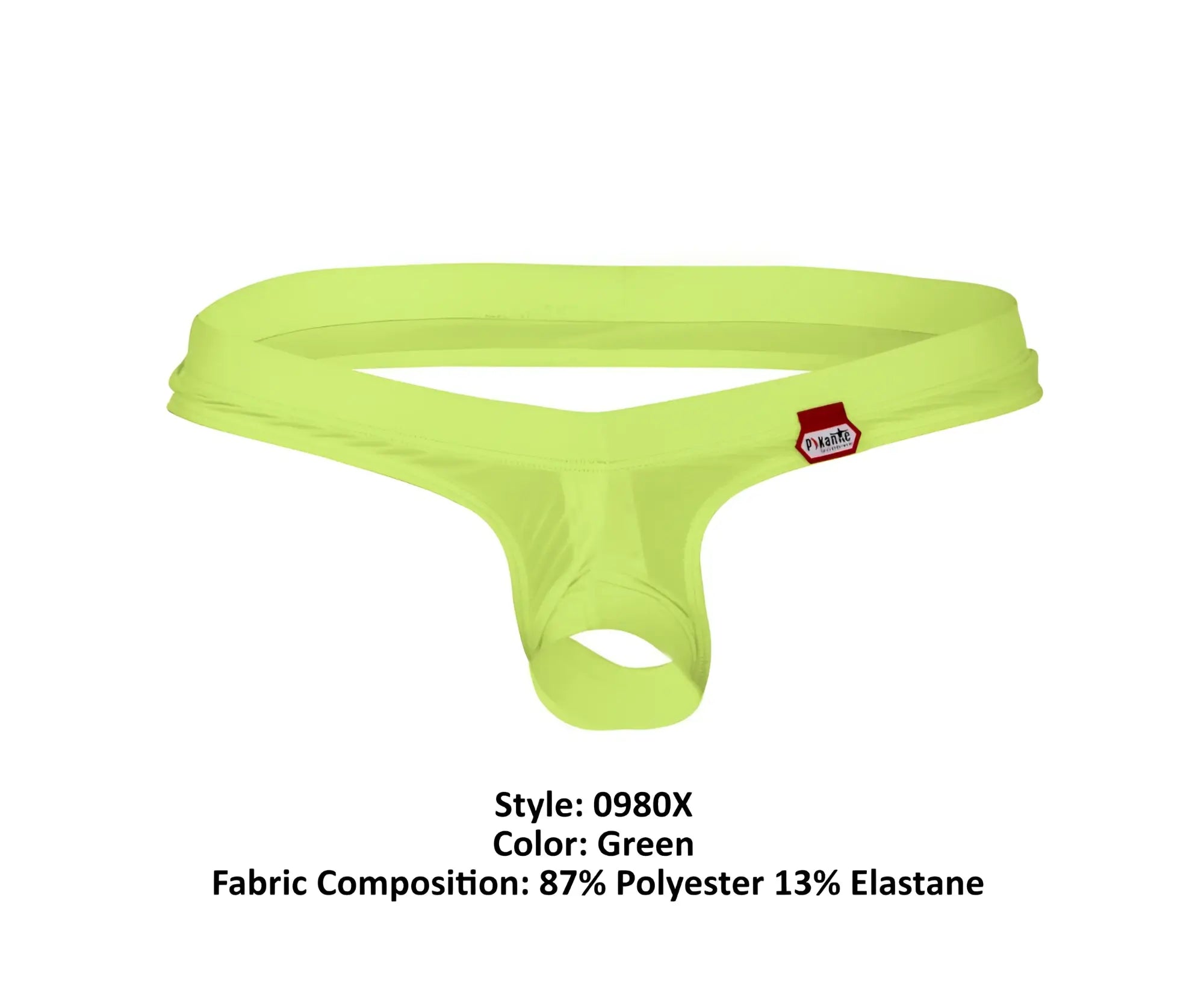 Bright green pikante PIK 0980X Angola ball lifter thong made of 87% polyester and 13% elastane with red tag