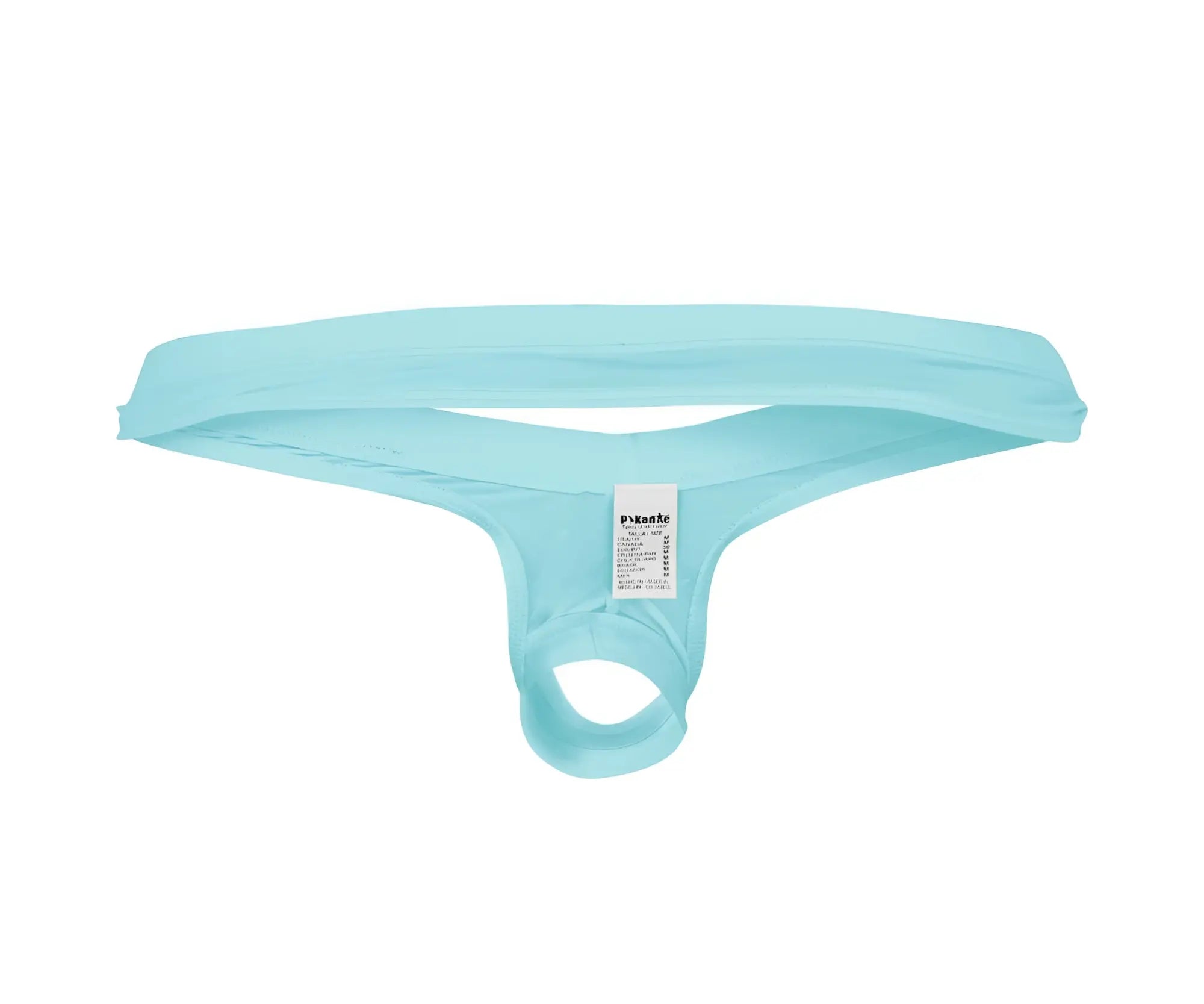 Back view of pikante PIK 0980X Angola ball lifter c-ring in light blue stretchy fabric with small white label