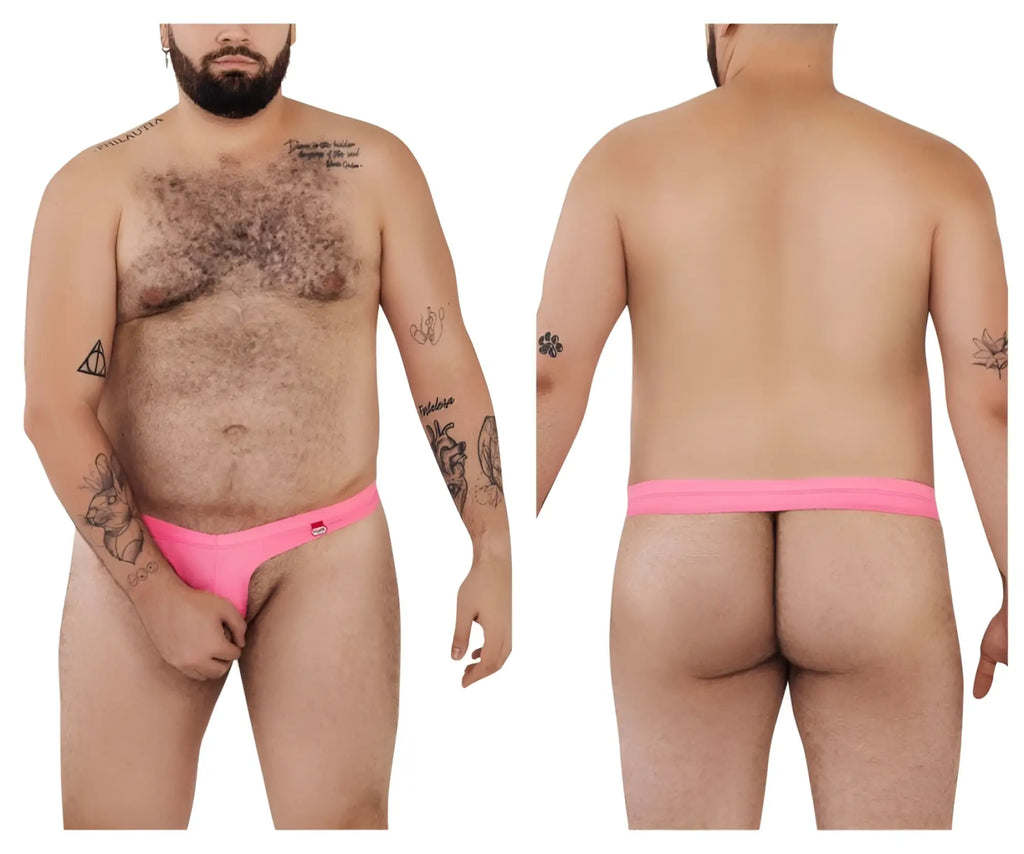 Bright pink Pikante PIK 0980X Angola ball lifter thong with a small red logo on the left hipband back side
