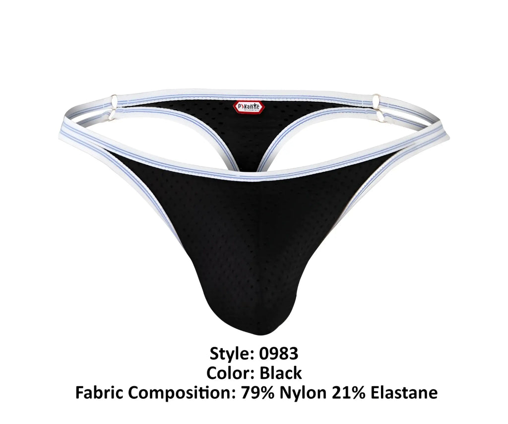 Black pikante PIK 0983 Novo thong with white trim perforated mesh fabric and pineapple brand label
