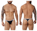 Black Pikante PIK 0983 Novo thong with white trim and small logo on backband shown from the back side