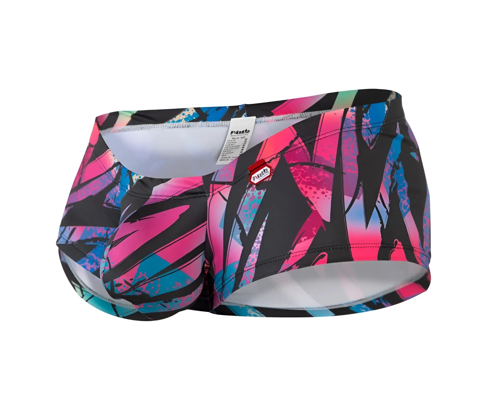 Vibrant graffiti style pikante pik 0988 jartum swim trunks in bold pink blue and black with sleek elastic waistband