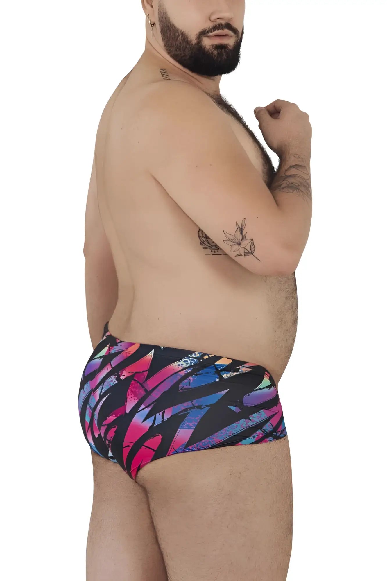 Pikante pik 0988x jartum trunks black featuring vibrant abstract pink purple and blue swim trunks against black background