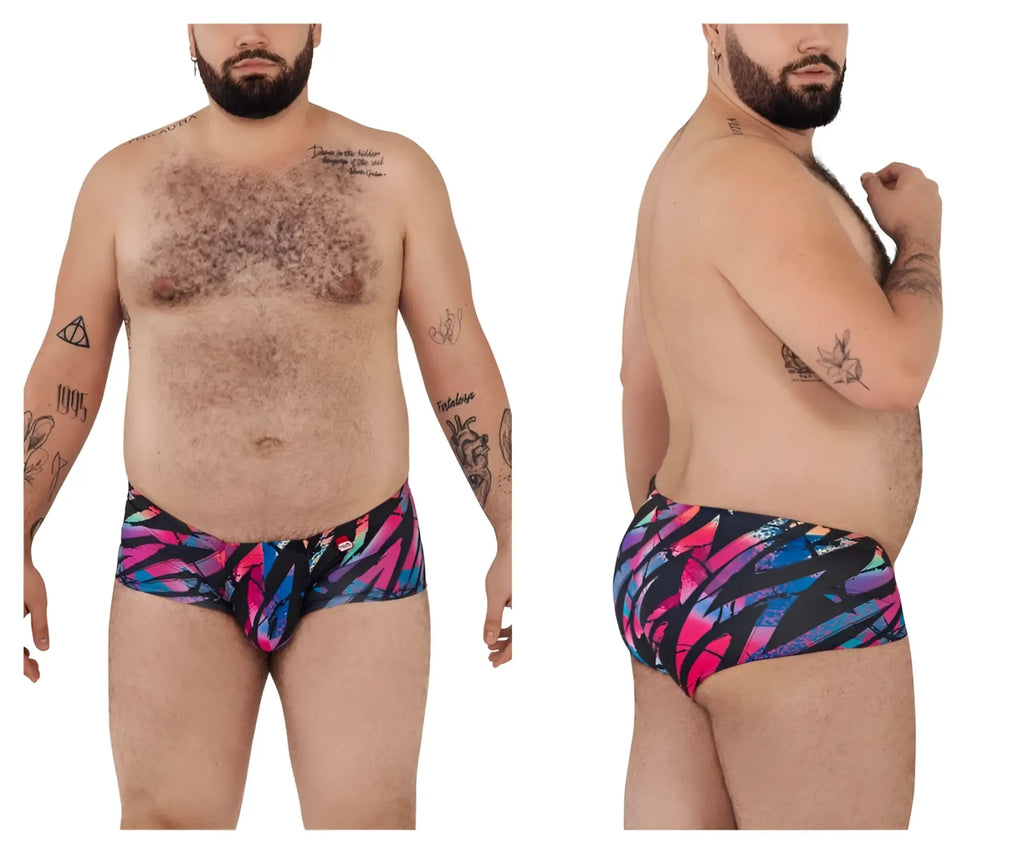 Vibrant multicolored pikante pik 0988x jartum trunks with bold pink blue and black geometric pattern in black color