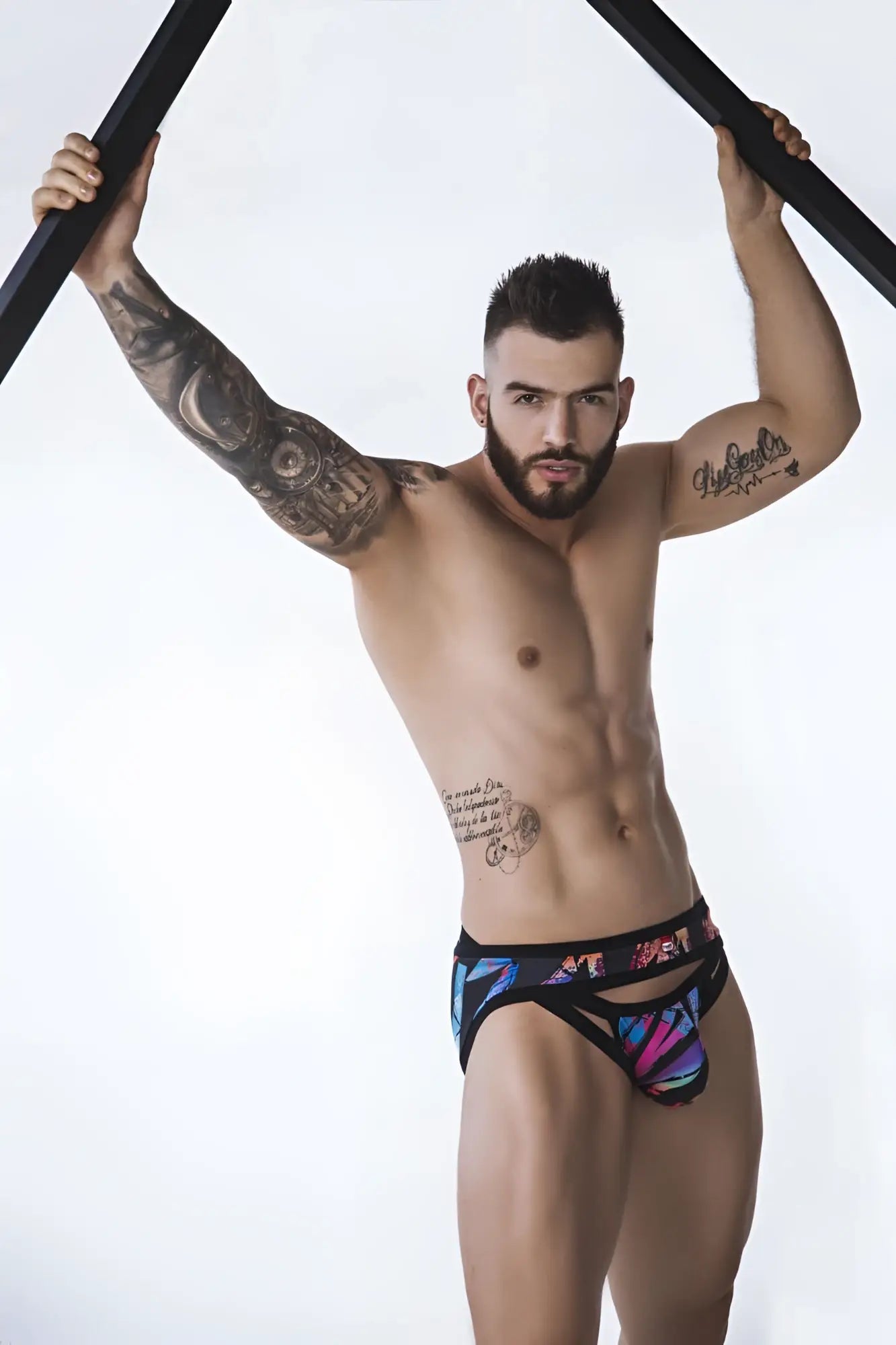 Pikante pik 0989 jartum briefs black with vibrant abstract blue purple and pink geometric patterns