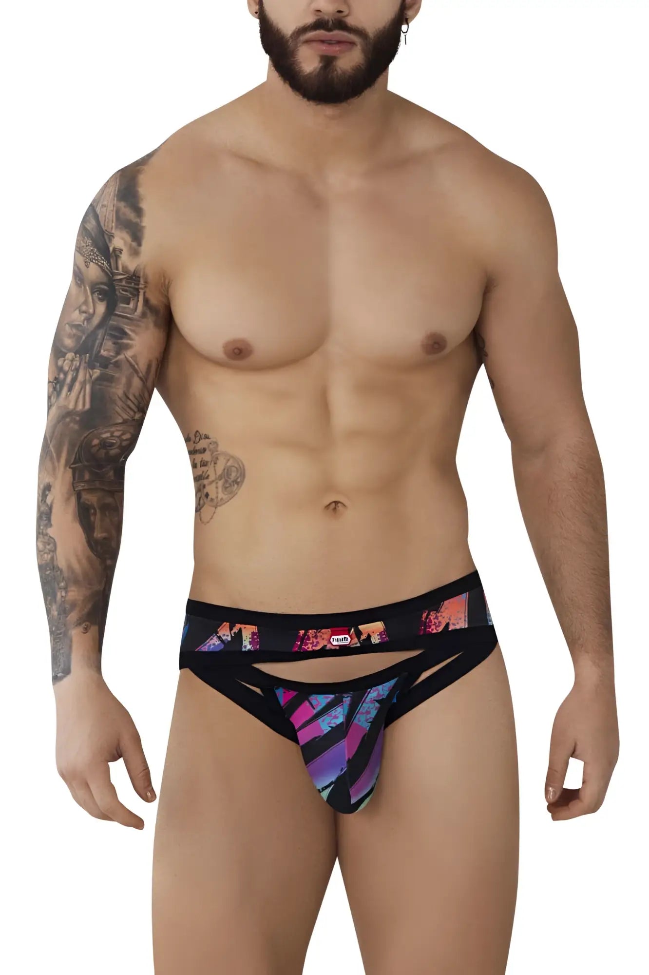Pikante PIK 0989 Jartum briefs black with vibrant purple pink blue geometric pattern on front for stylish comfort