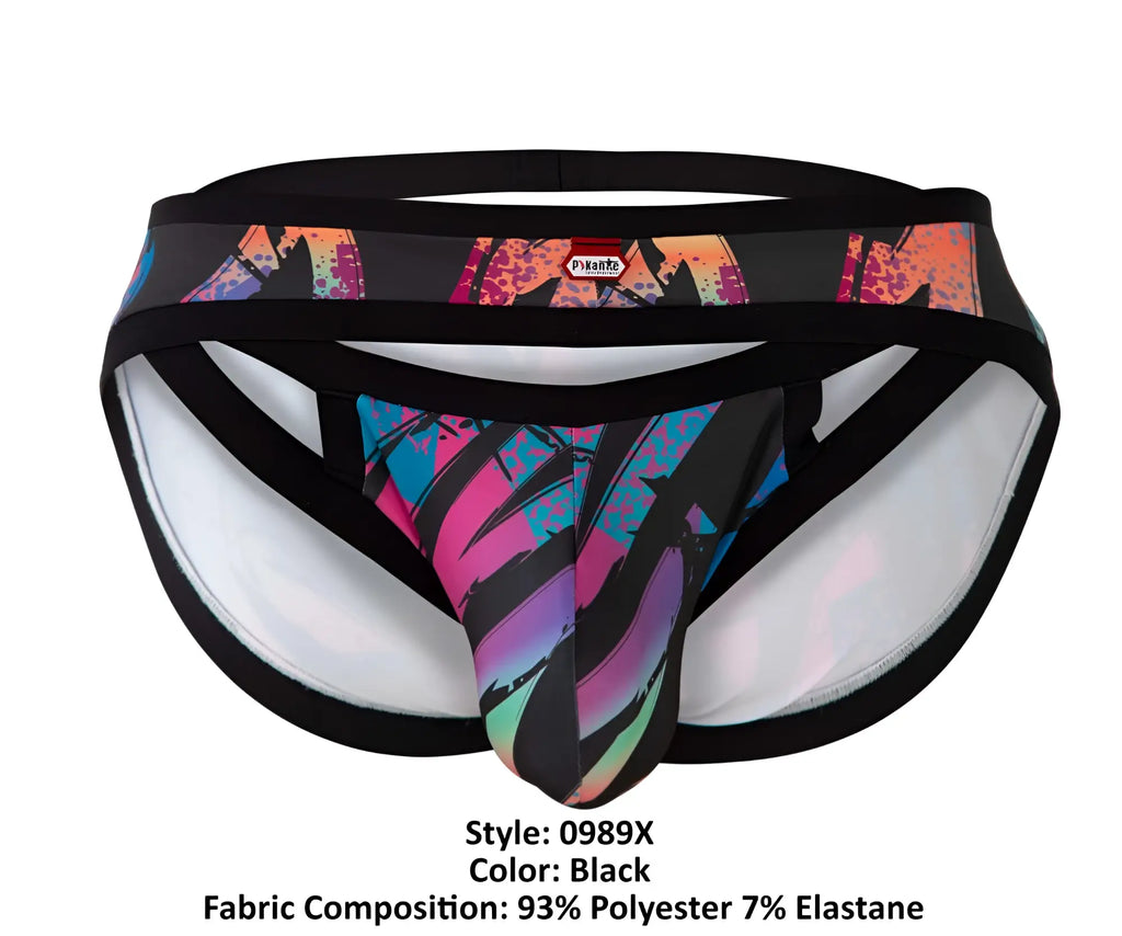 Black pikante PIK 0989X jartum briefs with vibrant pink blue and purple graffiti-style print athletic underwear