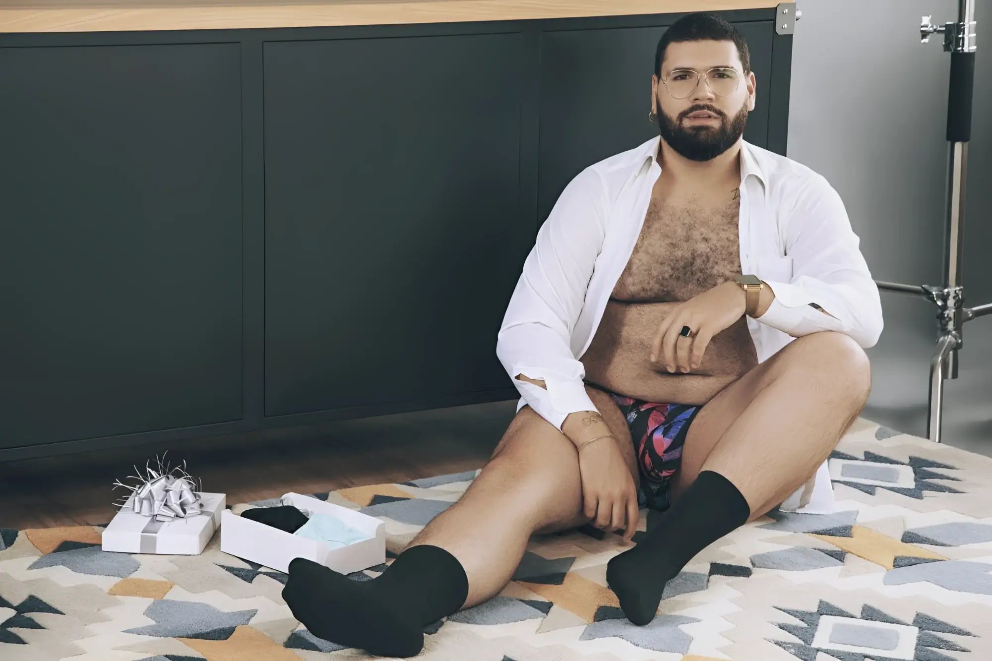 Man wearing black socks modeling pikante PIK 0989X Jartum briefs in black showing front side of briefs
