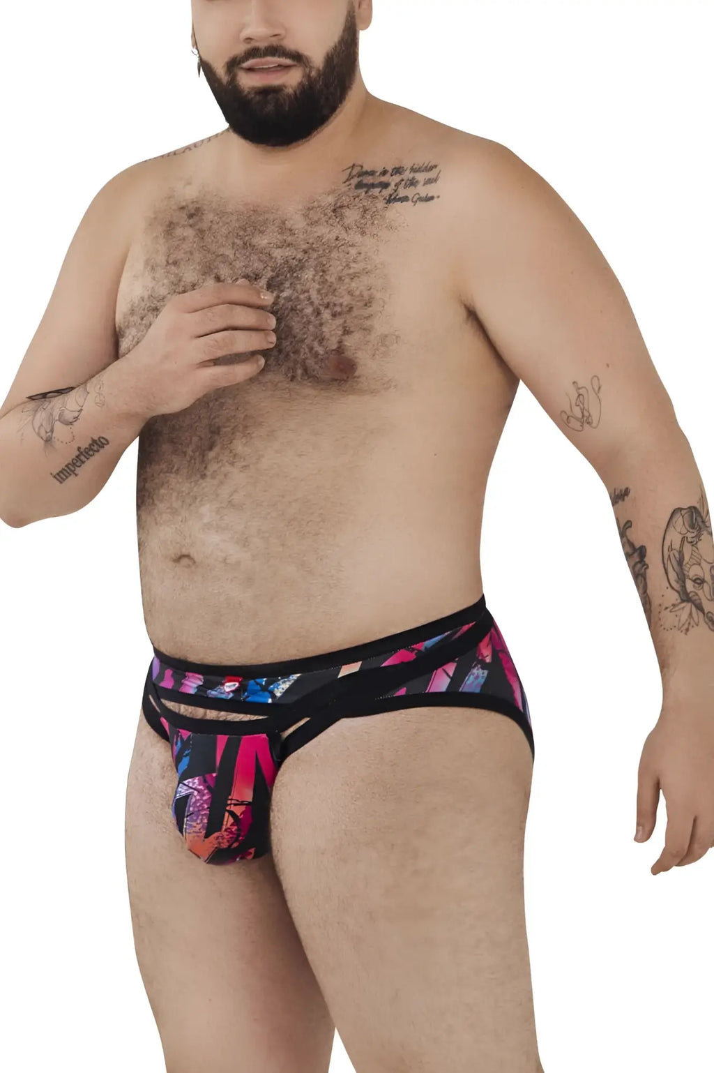 Black pikante PIK 0989X Jartum briefs with vibrant abstract pink blue and purple pattern on front side