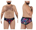 Vibrant pikante PIK 0989X jartum briefs with abstract pink and blue pattern on black swim trunks front side