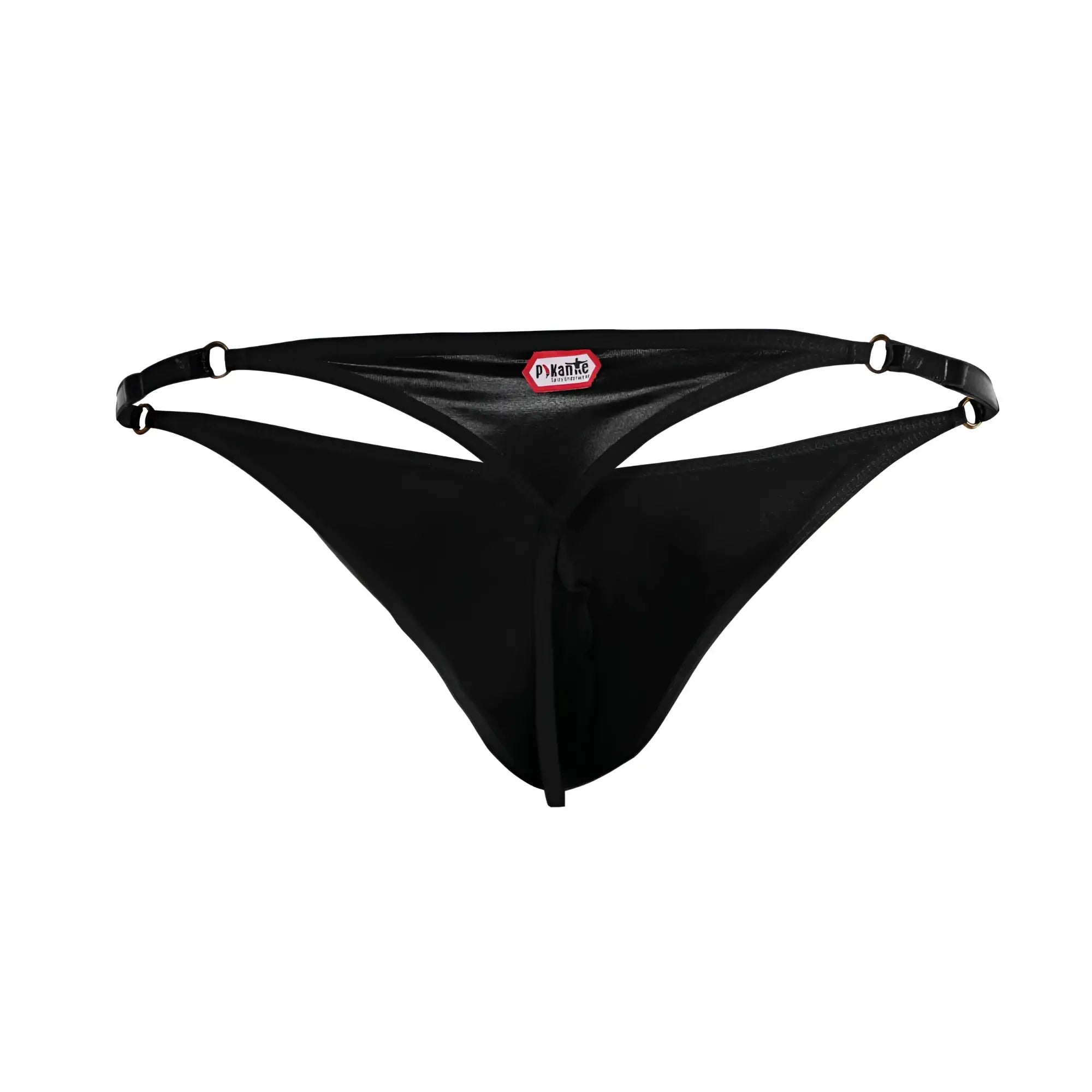 Black pykante brand pik 1014 salerno thong with sleek minimalist design and adjustable straps in black color