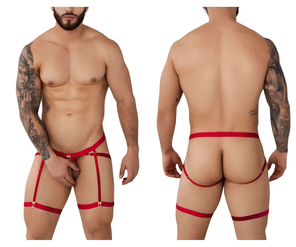 Red nylon suspenders with adjustable metal clasps for pikante pik 1017 avellino jockstrap color red