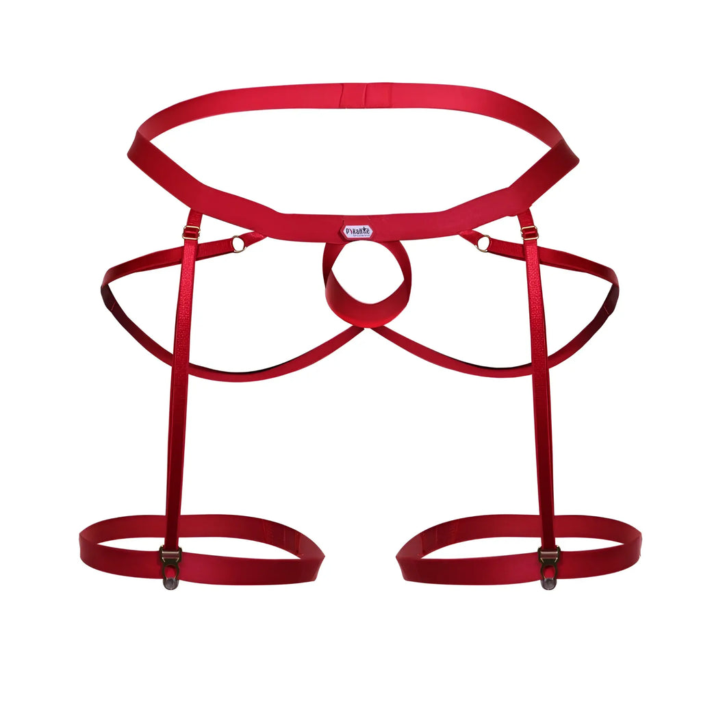 Red satin Pikante PIK 1017 Avellino jockstrap with adjustable straps and metal clasps front view