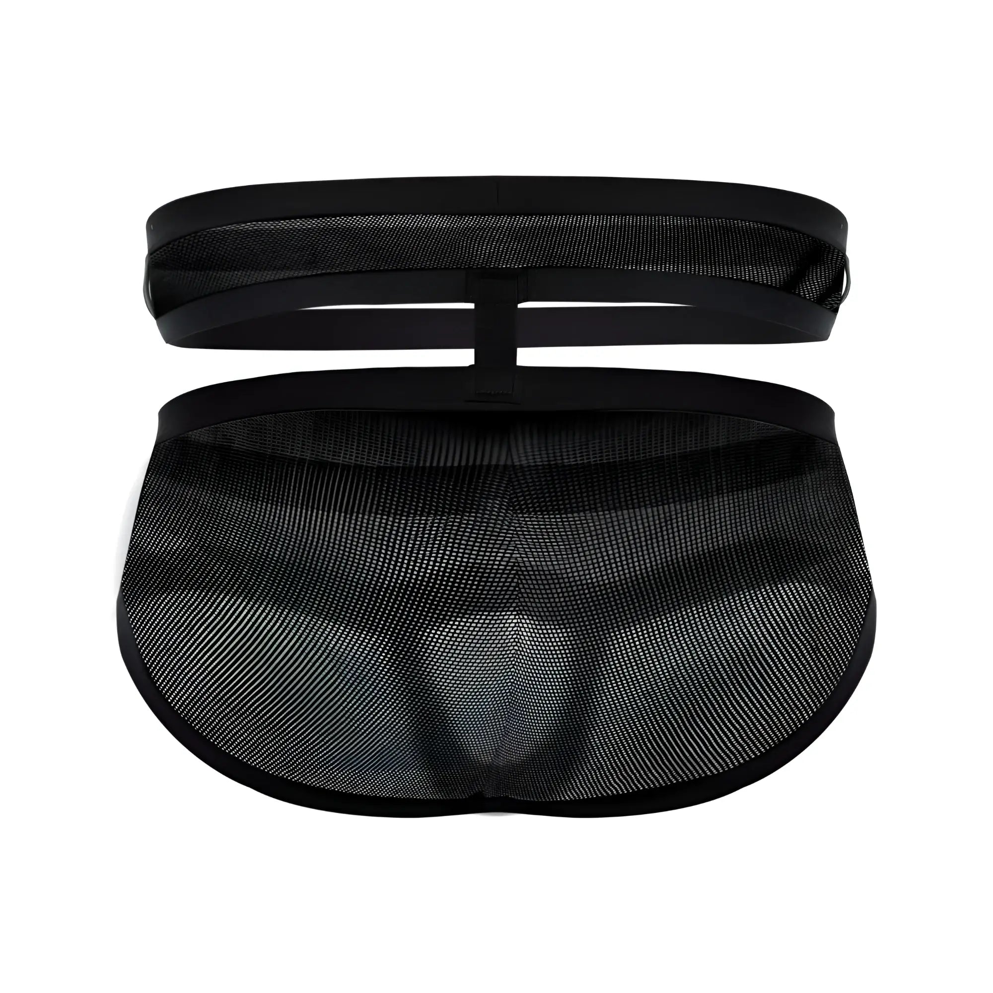 Black pikante PIK 1020 plasencia briefs featuring mesh fabric with solid black elastic waistband and side straps