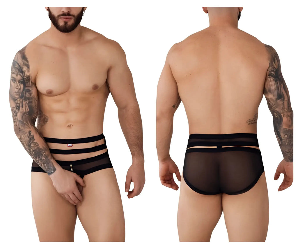 Black sheer mesh pikante pik 1020 plasencia briefs with three horizontal elastic bands on the waistband