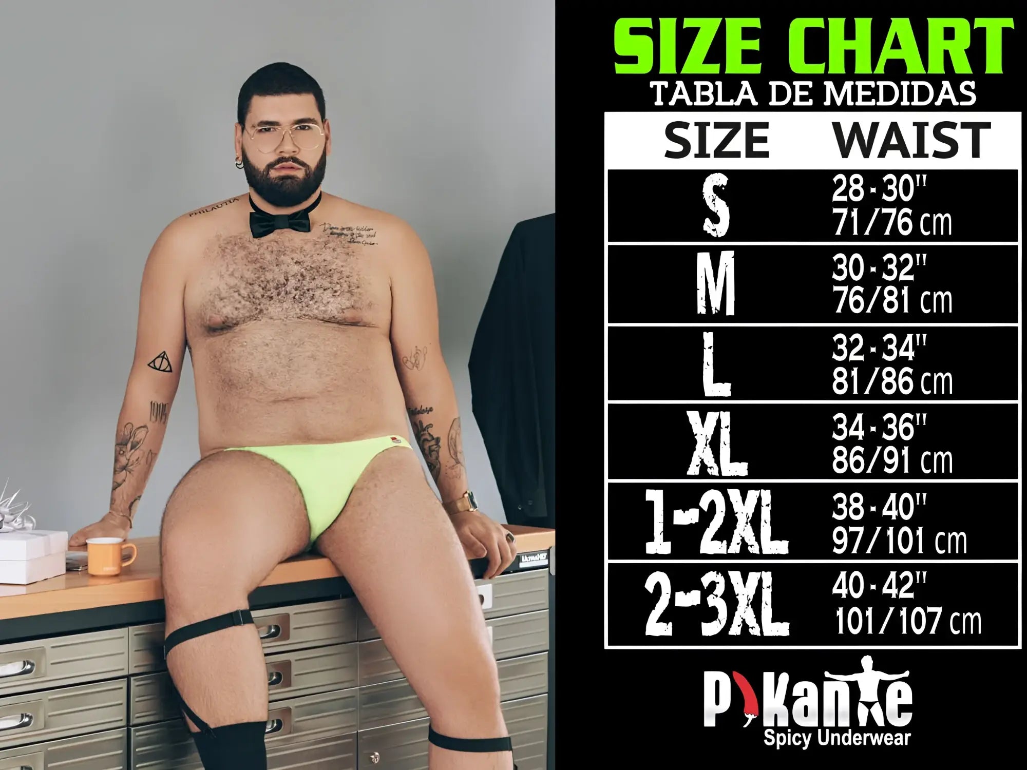 Pikante pik 1024x terni thongs in lime green briefs with black garter straps shown from the back side