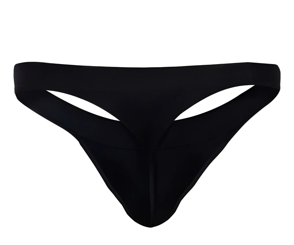 Black seamless thong pikante PIK 1024X made of stretchy fabric with smooth minimalist design showing back side