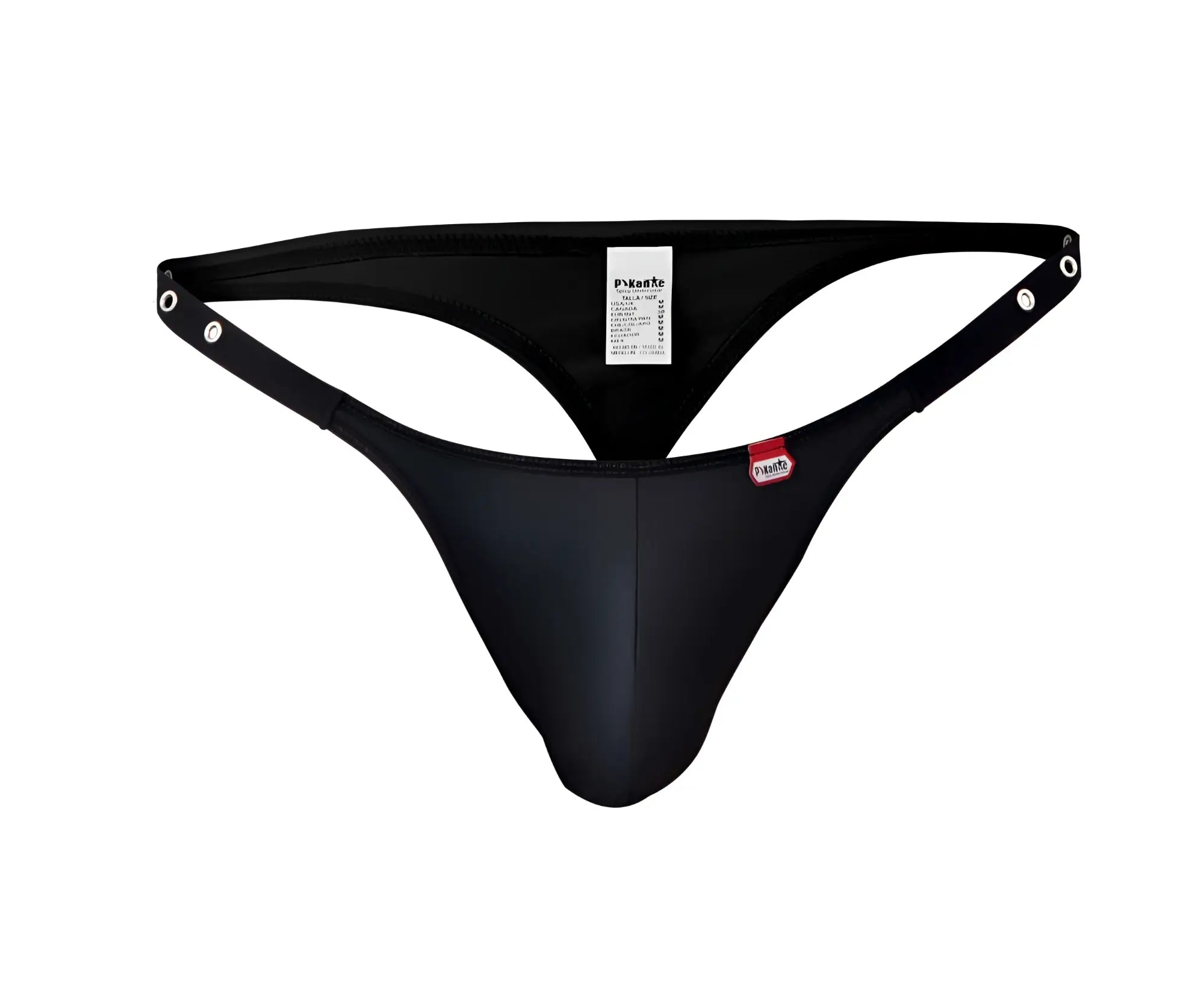 Black pikante pik 1025x perusa thong with sleek stretchy material and adjustable silver metal clasp side straps