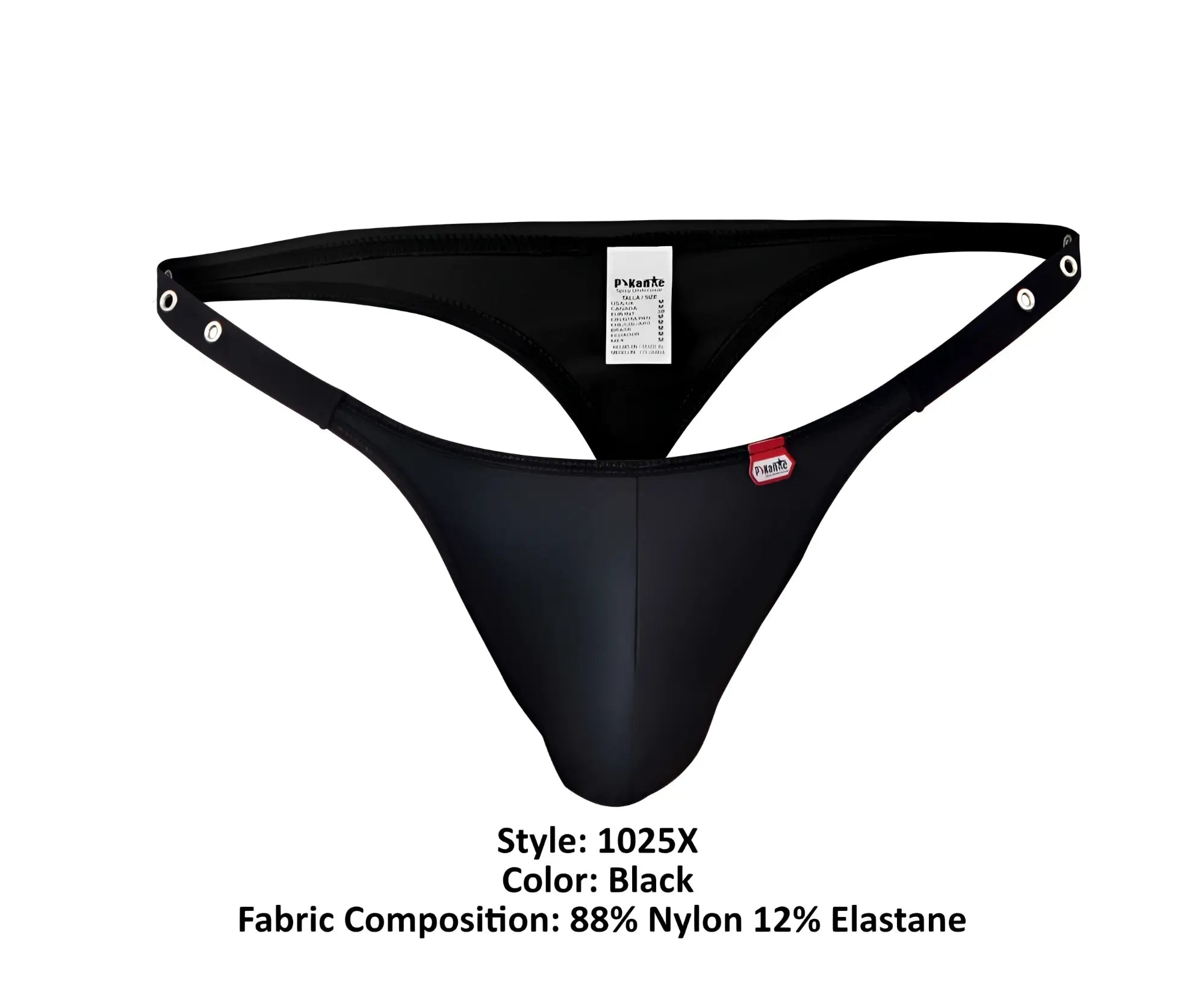 Black Pikante PIK 1025X Perusa thong made of 88% nylon 12% elastane with sleek design and adjustable side straps